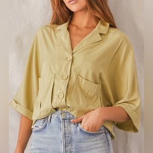 Lulu's NWT Safari Light Green Oversized Button-Up Top XS